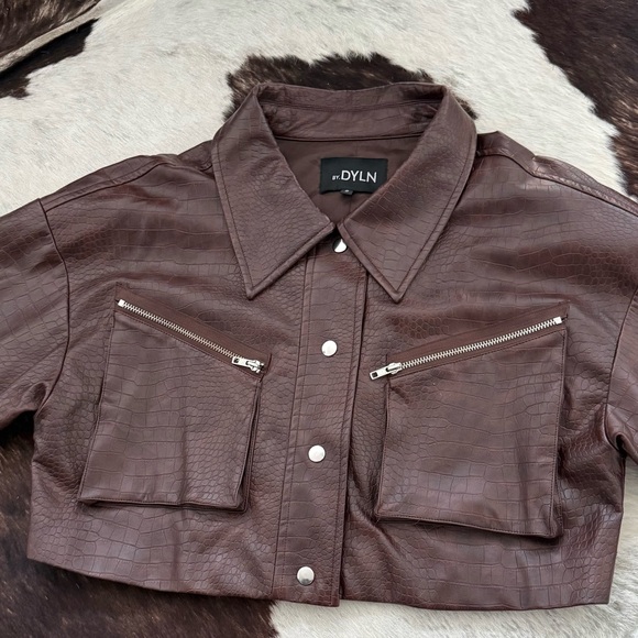 BY.DYLN Brown Leather Cropped Jacket - Picture 5 of 7